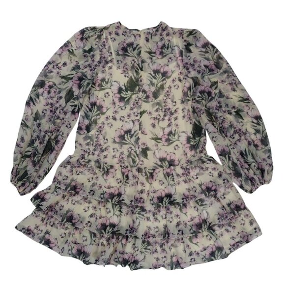 Iena For Mac Duggal Floral Long Sleeve Tiered Dress Size 4 Sheer Ruffle Elegant. - Picture 2 of 8